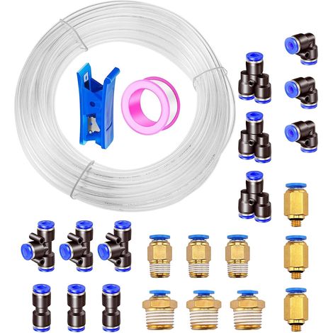 20 m Polyurethane Pneumatic Hose 6 mm Transparent PU Air Hose, with 21 4 mm Pneumatic Connector (3 Straight, 3 Elbows, 3 T-Connectors, 3 Y Separators, 9 Male Threaded Fittings) (1/5)