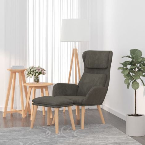 Chaise de relaxation avec tabouret Fauteuil relax - Gris foncé Velours BonneVie-54553 (1/5)