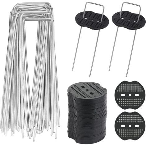 Aiperq 40pcs U-Shaped Garden Stakes with 40 Washers, Metal Garden Stakes for Fixing Weed Control Fabric (1/4)