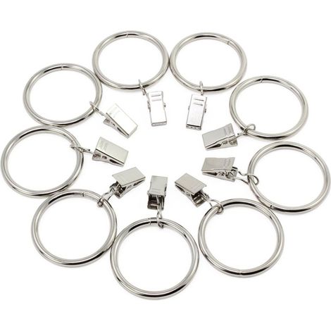 20 Pièces Anneaux de Rideau avec Pince, 38mm Diamètre Intérieur (Argent) Anneaux de Suspension de Rideaux en Acier Inoxydable avec des Clips pour Rideau Photos Décoration (1/5)
