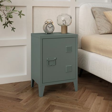 Comodino 'Inari' in Acciaio con Anta - Grigio scuro [en.casa] (1/5)