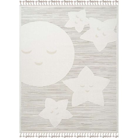 ZOOLIA - Tapis enfant doux motif étoiles blanc 120x180