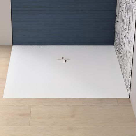 Receveur de douche KINEDO Kinemoon Evo 90x90 blanc texture pierre lunaire inclu. grille assortie et bonde extra-plate