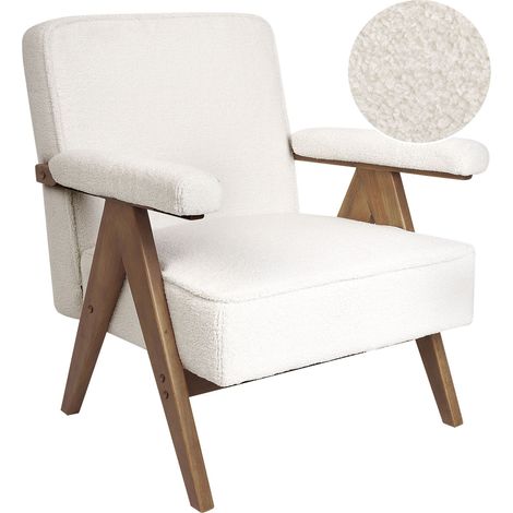 Poltrona retrò da salotto Rivestimento in tessuto Boucle Struttura in legno Bianco Evje