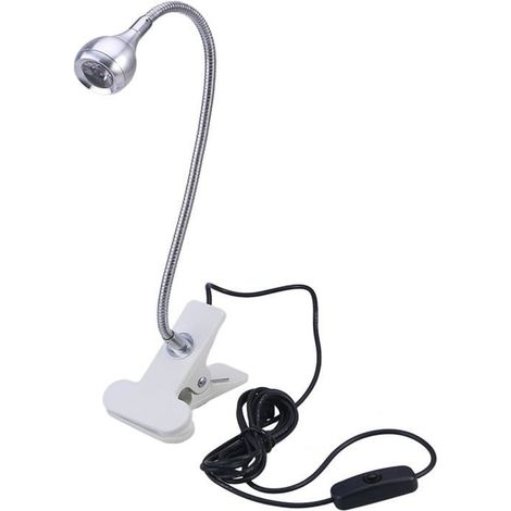 Lampada da lettura a LED, adatta per studiare/lavorare/dormire, con clip e interruttore, luce bianca trasparente (argento). (1/4)