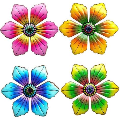 Lot de 4 décorations murales en métal 3D en forme de fleurs, décoration murale, sculptures murales suspendues, ornement mural en métal pour salon, chambre à coucher, jardin