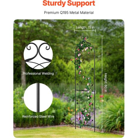 Treillis jardin pour plantes grimpantes, 38 x 152 cm, treillis fleurs de jardin en métal antirouille, treillis décoratif de rosiers grimpants extérieur, support concombres, pour cours, pelouses (1/5)