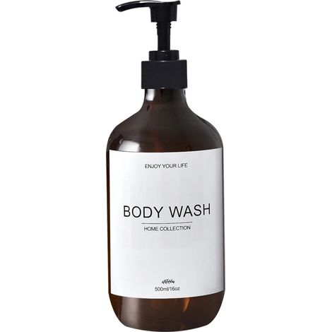 (A-Amber-body-500ml) Flacon distributeur de shampoing, gel douche et après-shampoing étanche, pré-étiqueté et rechargeable. (1/5)