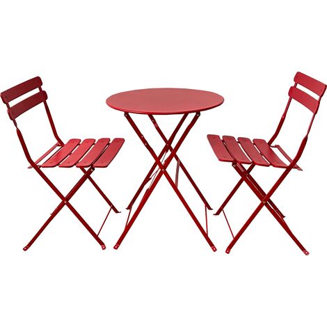 Rebecca Mobili Set Bistrot Tavolo e 2 Sedie Set da Esterno Rosso Acciaio per Balcone Giardino