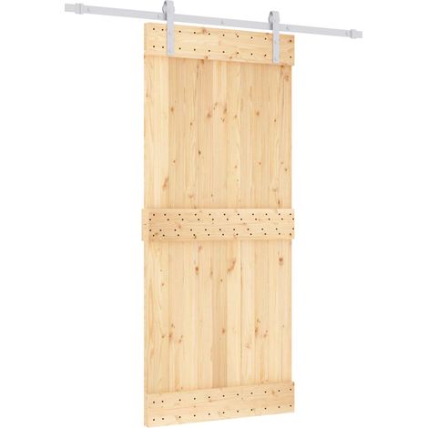 Sliding Door Natural and White 90 x 210 cm Solid Pine Wood vidaXL (1/5)