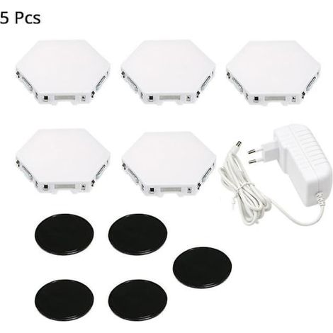 Pack de 5 Lampes LED Modulaires Quantum Tactiles Hexagonales, Luminaires Muraux Hexagone pour Décoration, Veilleuse Murale à Toucher, Lot de 5 Panneaux Lumineux (1/5)
