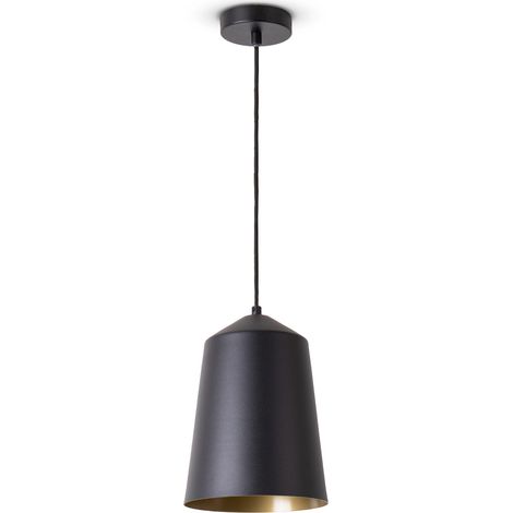 Paco Home Lámpara Colgante Salón Suspensión Mesa Comer Cocina Pantalla Industrial Lámpara colgante - Negro, Latón (Ø19.5 cm)