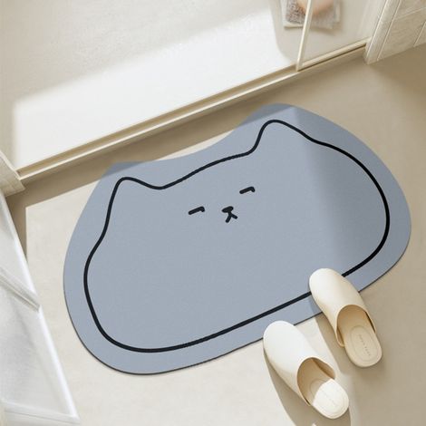 LAN Bleu 4060cm (terre de diatomées) Tapis de porte de salle de bain absorbant mignon à motif de dessin animé, de forme irrégulière, antidérapant, en terre de diatomées. (1/5)