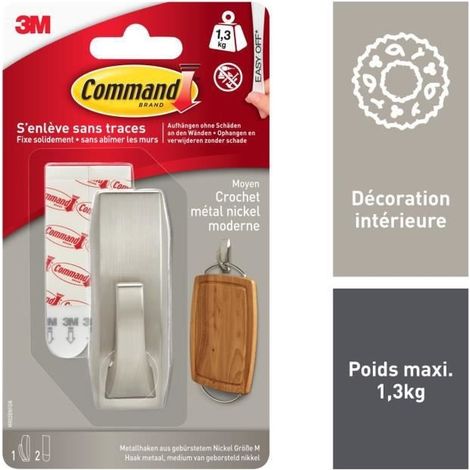 3M Crochet métallique Medium Command™ « Modern Reflection » (L x l x H) 79 x 29 x 29 mm nickel (brossé) Contenu: 1 pc(s) W288332 (1/5)