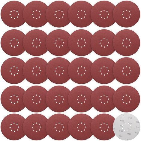 30 Pièces Disque Poncage 225 mm Grain 120, Disques Abrasifs 9 In 8 trous Ronds Papier for Ponceuse Girafe (1/5)