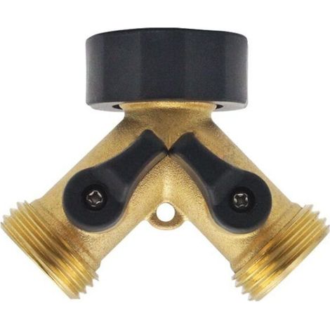 Raccord en cuivre fileté Y 3/4″ pour tuyau d’arrosage – double passage, vanne de dérivation intégrée, norme européenne (1/4)
