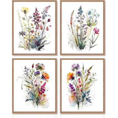 Watercolor Wall Art Print, Colorful Floral Botanical Art Print, Minimalist Wall Decoration for Bedroom Living Room Bathroom, 8x10 inch Unframed (1/5)