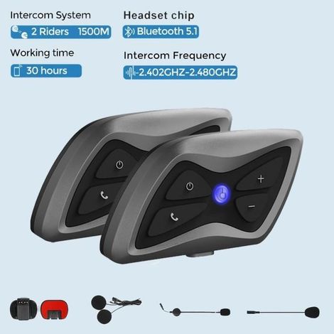 Intercom Moto Bluetooth 2pcs - Interphone pour Casque Moto Sans Fil - 1500m Etanche IP65 - Contrôler des Appels (1/4)