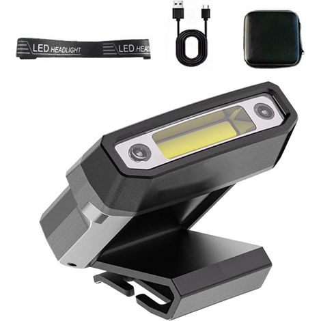 Lampe torche rechargeable à luminosité réglable, lampe frontale LED étanche et fixation auriculaire. (1/5)
