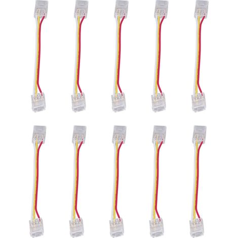 Kit de 10 connecteurs pour ruban LED COB 3 broches 10 mm, connexion rapide, forte compatibilité, idéal pour les entrepôts.