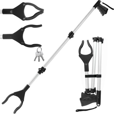 108cm Pince Ramasse Objet pour Personnes gées et Handicapés Aimants, Outils de Ramassage Pince Telescopique Rotative pour Attraper Les Objets, Pince Ramasse Dechets (Noir) (1/5)