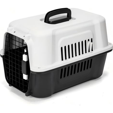 Cage de transport bicolore pour animaux de compagnie avec plateau hygiénique, ventilée et résistante. (1/2)