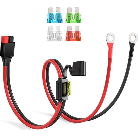 Anderson Connecteur vers borne à joint torique 10 AWG Câble de connecteur de batterie avec 5 fusibles pour centrale électrique portable automobile générateurs solaires (0,6 m) (1/5)