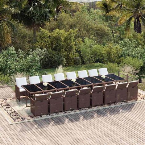Ensemble à manger de jardin et coussins 17 pcs-Salon de jardin marron rotin 374573 (1/5)
