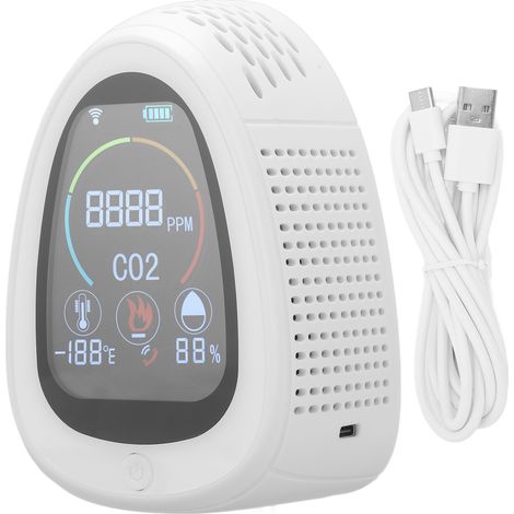 Détecteur CO2 WiFi intelligent, alarme monoxyde de carbone et fumée, mesure température et humidité, capteur 5-en-1 pour maison, appareil connecté. (1/5)