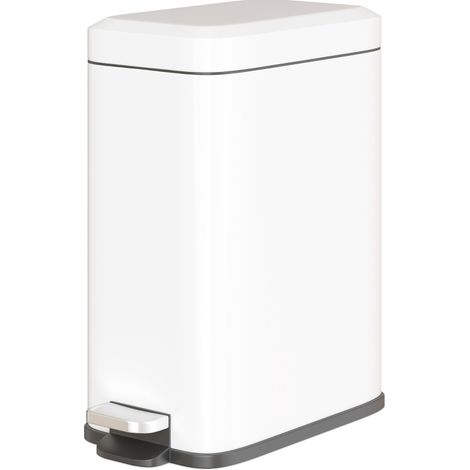 Poubelle rectangulaire 5L en métal avec pédale et seau intérieur, blanche, 29,2 x 14 x 32 cm (1/5)