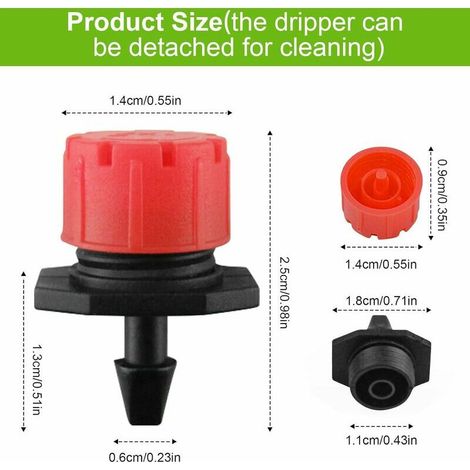 Goutteurs d'irrigation 1/4" réglables, buses de micro-brumisation pour jardins et vergers, lot de 200 (rouge) (1/3)