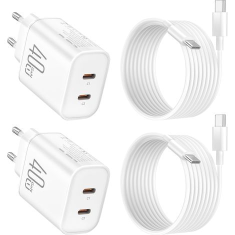 40W Charger for iPhone 17 Pro Max, 2PACK Dual USB C Fast Power Adapter with 1.8 Meters Cable for iPhone 17/17 Pro/17Air/16/15, for iPad (1/5)