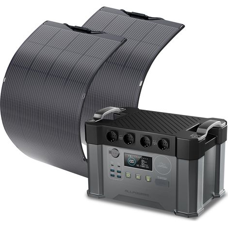 ALLPOWERS S2000Pro Station électrique portable 1451Wh, 4 prises CA 2400W, générateur solaire avec 2 x panneau solaire flexible 200W IP68 étanche, Chargement rapide, camping-car, balcon, jardin