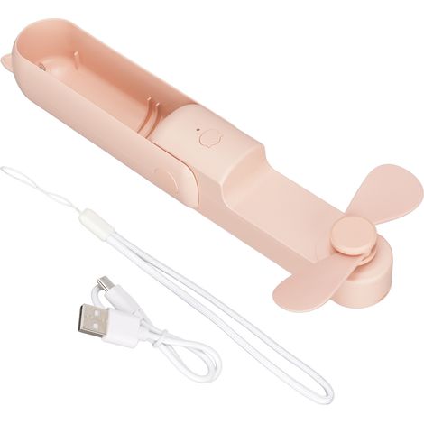 Mini-ventilateur USB portable 3 vitesses, pliable, de bureau, extérieur, fonction batterie externe, rose (1/5)