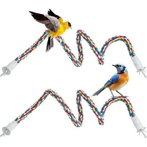 Set of 2 Perches, 80 cm Flexible, Non-Slip Cotton, Metal Core, Fixings Included, For Budgies and Parrots (1/5)
