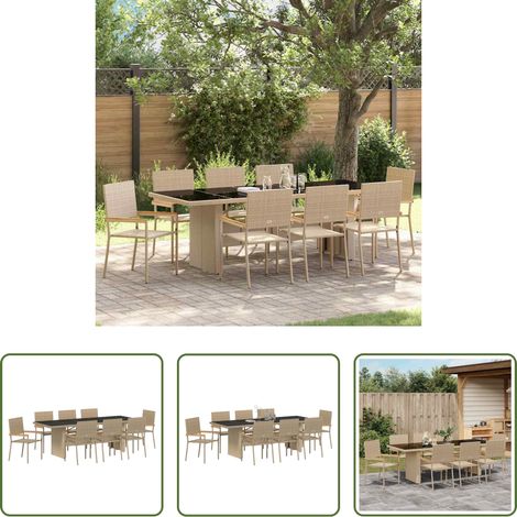 Garten Tisch - Garten Essgruppe 9 pcs Beige Poly-Rattan (1/5)