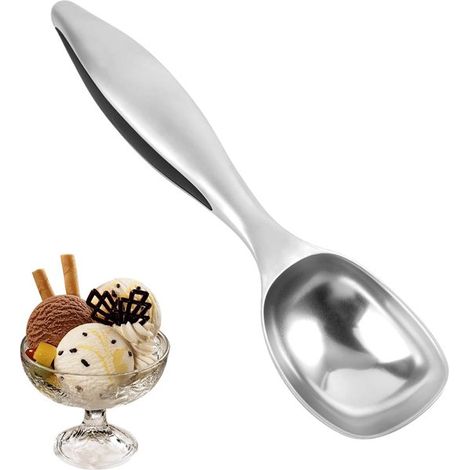 Cuchara para helado de 17,5 cm,de acero inoxidable,color negro y plateado,ideal para servir arroz (1/5)