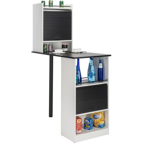 Table de cuisine et 2 Meubles de rangement Blancs - Coloris: Noir (1/5)