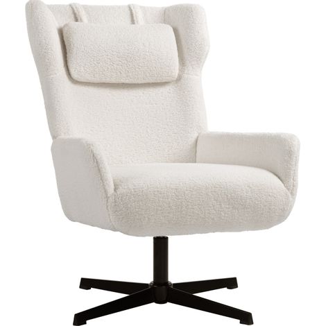 CHICFURN Poltrona girevole 74x86,5x102 cm in tessuto sherpa bianco crema (1/5)