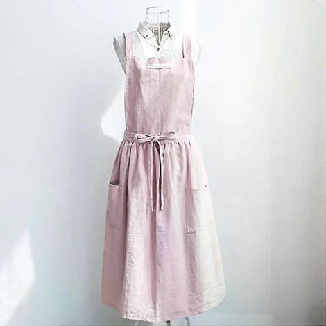 Tablier en coton pour femme - Modèle simple, couleur rose  Rose (1/5)
