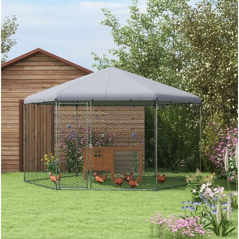 Recinto per polli 400x346x263 cm in metallo zincato grigio con tetto FloraGrace (1/5)