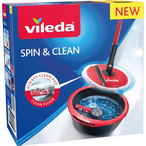 Vileda Spin & Clean Mopa Rotativa Roja y Negra