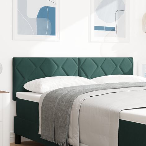 vidaXL LED Headboard Diamond Blocks Design Dark Green 144 cm Velvet (1/5)