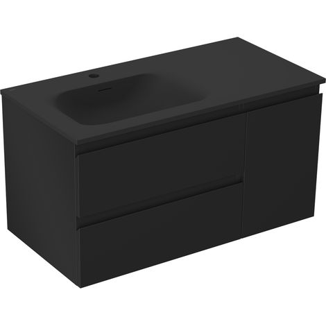 Mexen Orio meuble de salle de bain 90 cm avec lavabo Vela à gauche, 2S, 1D, noir mat - 91A13-09047-3-BBFFF71-W23L71 (1/5)