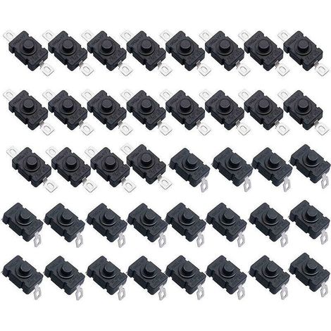 Lot de 40 Interrupteur à Bouton Poussoir Autobloquant, KAN-28 Mini Interrupteur Lampe de Poche (20 Pièces Broche Plate avec Trou + 20 Pièces Broche Pliée avec Trou)