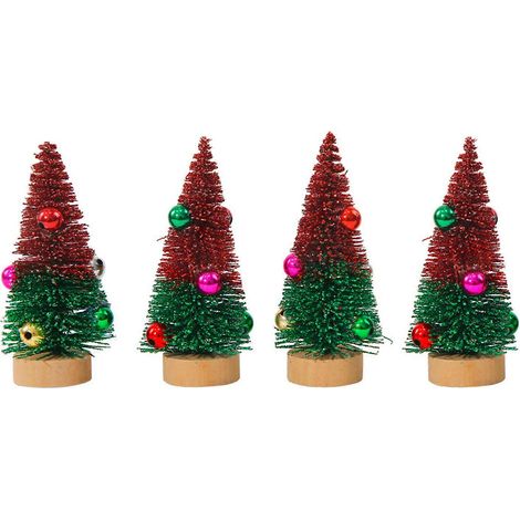 Set mit 4 Mini-Weihnachtsbäumen für Büro, Weihnachtsdekoration, elegante Figuren aus zartem Kiefernholz, Tischdekoration (1/5)
