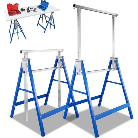Randaco 2x Cavalletti telescopici, Altezza regolabile 80-130cm, Blu, Carico massimo 200 kg (1/4)