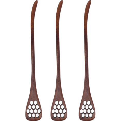 de 3 cuillères à miel réutilisables en bois sculpté