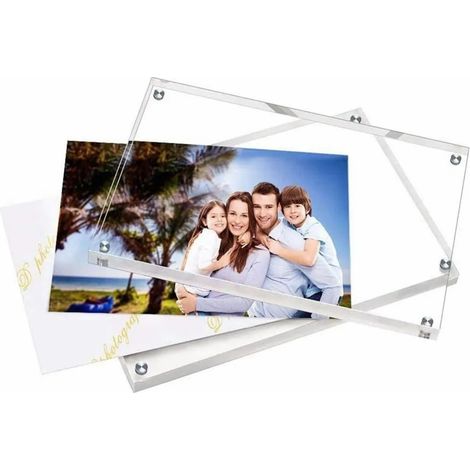 Cadre photo en acrylique transparent sans cadre double face à poser pour bureau (1/5)