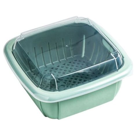 Pair Panier de vidange multifonctionnel cuisine double couche passoire à légumes boîte de rangement de fruits avec couvercle transparent vert (1/5)